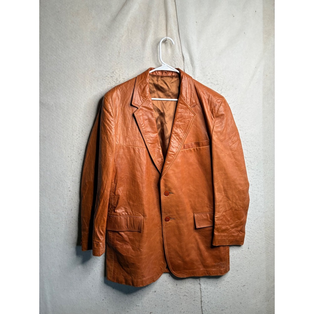 Vintage London Fog Mens Cognac Brown Leather Blazer Jacket 2 Button 8700